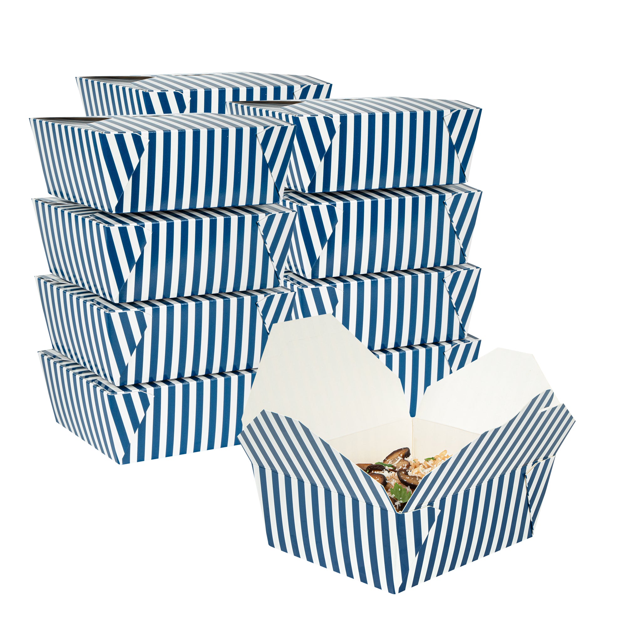 Bio Tek 45 oz Rectangle Blue and White Stripe Paper #8 Bio Box Take Out Container - 6 3/4" x 5 1/2" x 2 1/2" - 200 count box