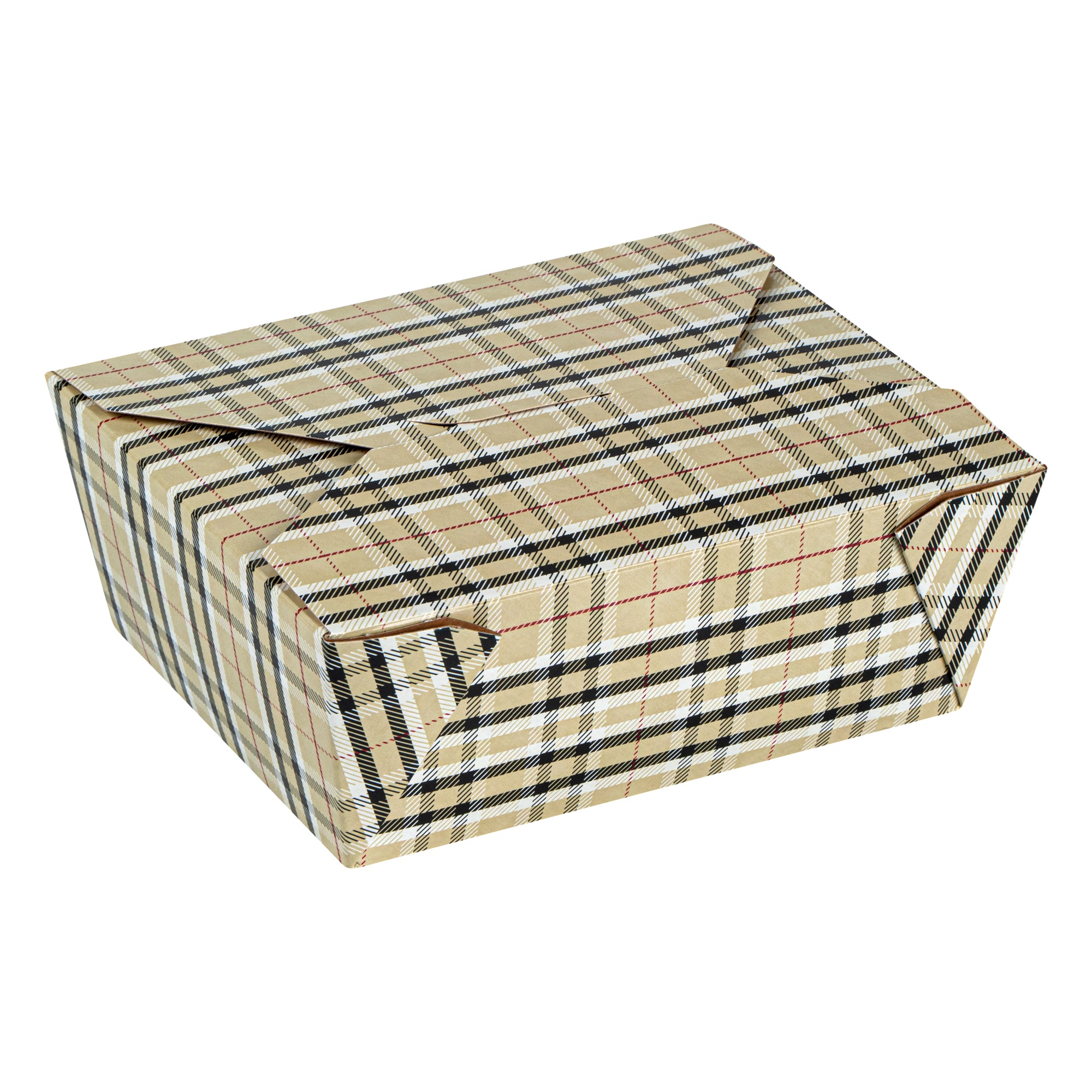 Bio Tek 45 oz Rectangle Plaid Paper #8 Bio Box Take Out Container - 6 3/4" x 5 1/2" x 2 1/2" - 200 count box