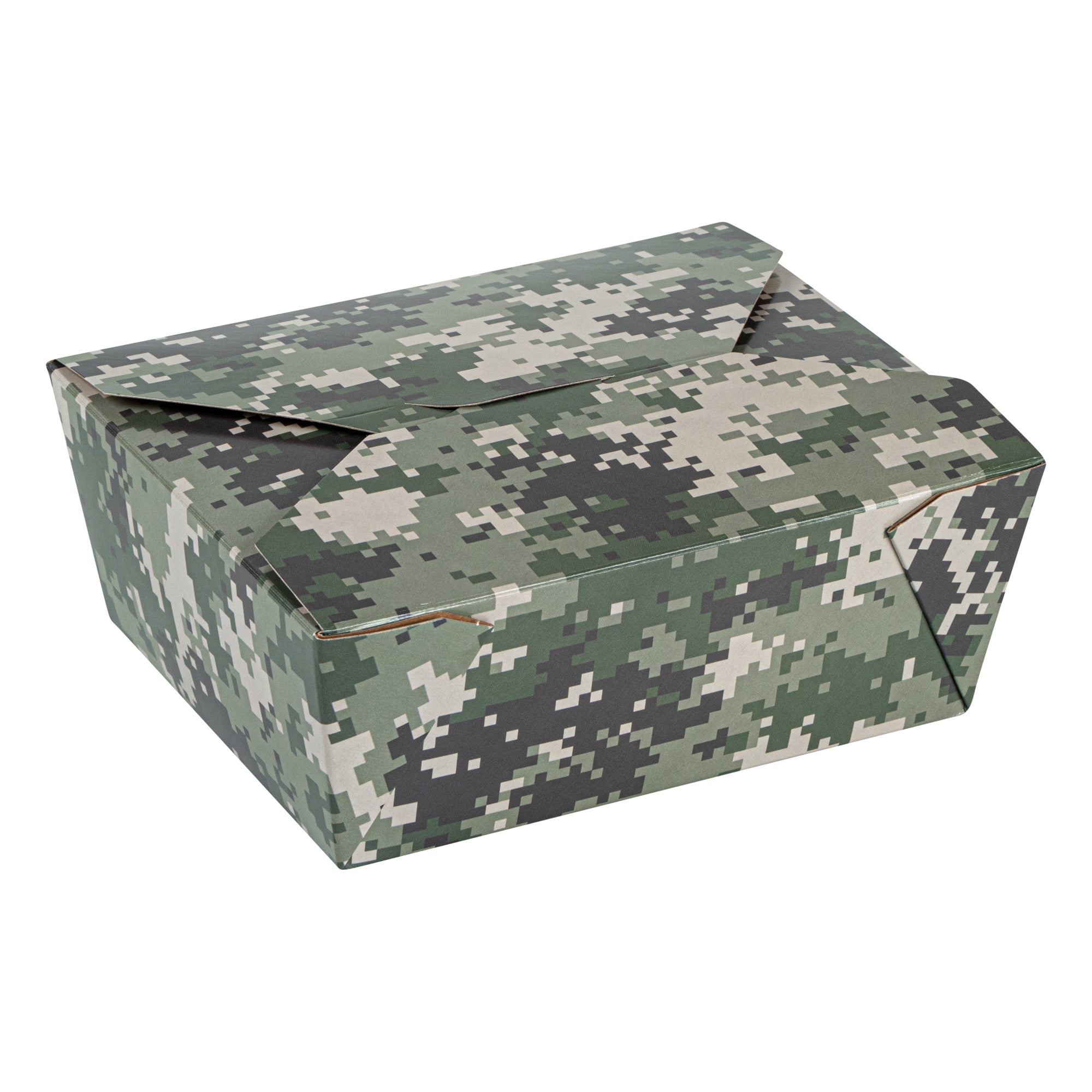 Bio Tek 45 oz Rectangle Camouflage Paper #8 Bio Box Take Out Container - 6 3/4" x 5 1/2" x 2 1/2" - 200 count box