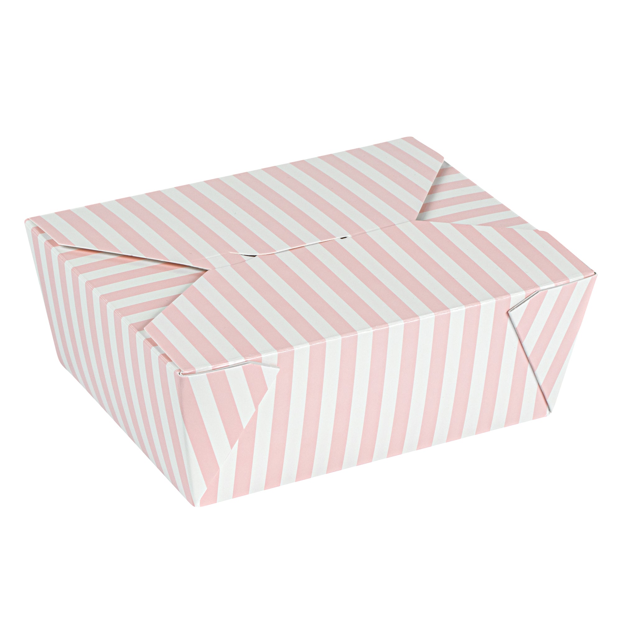 Bio Tek 45 oz Rectangle Pink and White Stripe Paper #8 Bio Box Take Out Container - 6 3/4" x 5 1/2" x 2 1/2" - 200 count box