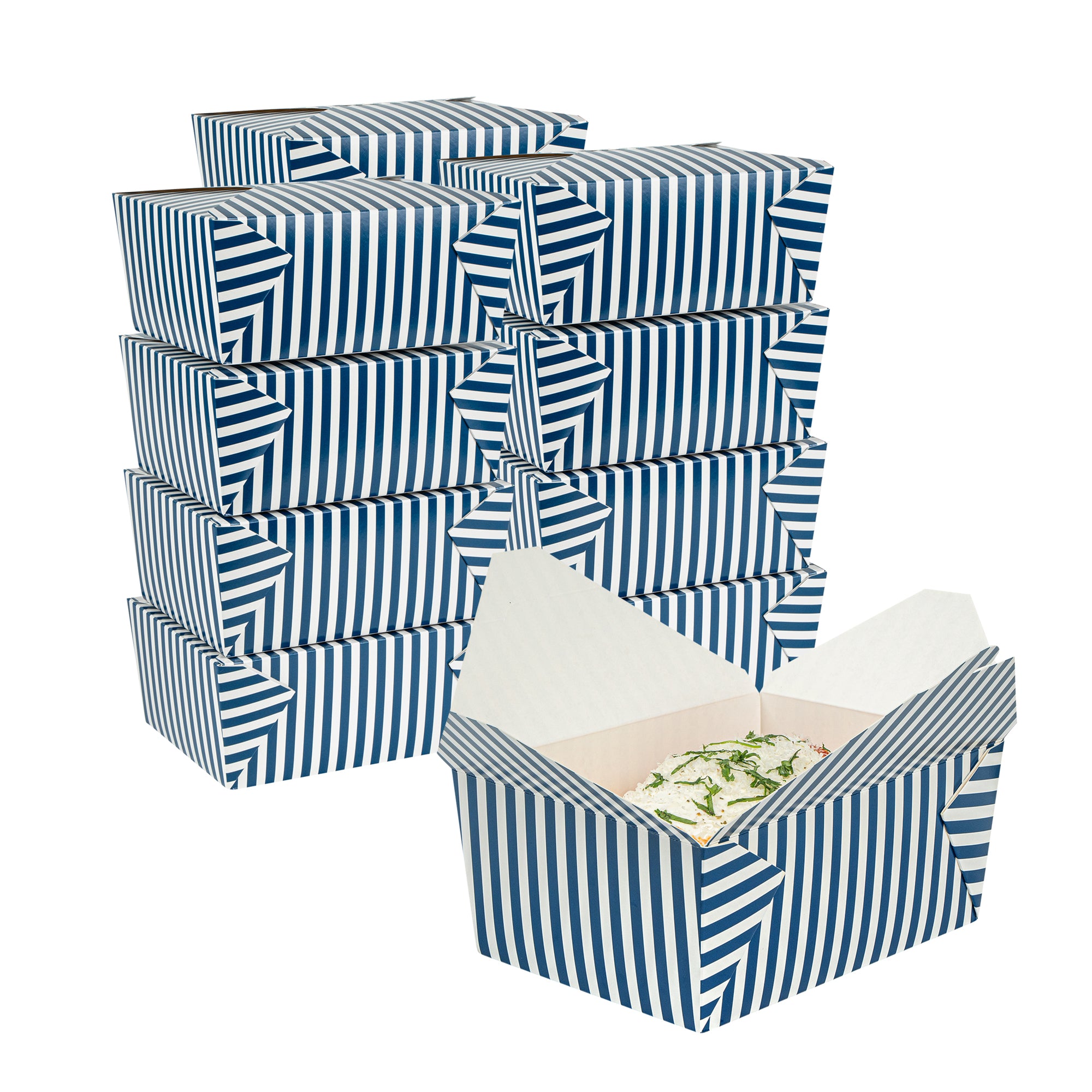 Bio Tek 98 oz Blue and White Stripe Paper #4 Bio Box Take Out Container - 8 1/2" x 6 1/4" x 3 1/2" - 200 count box