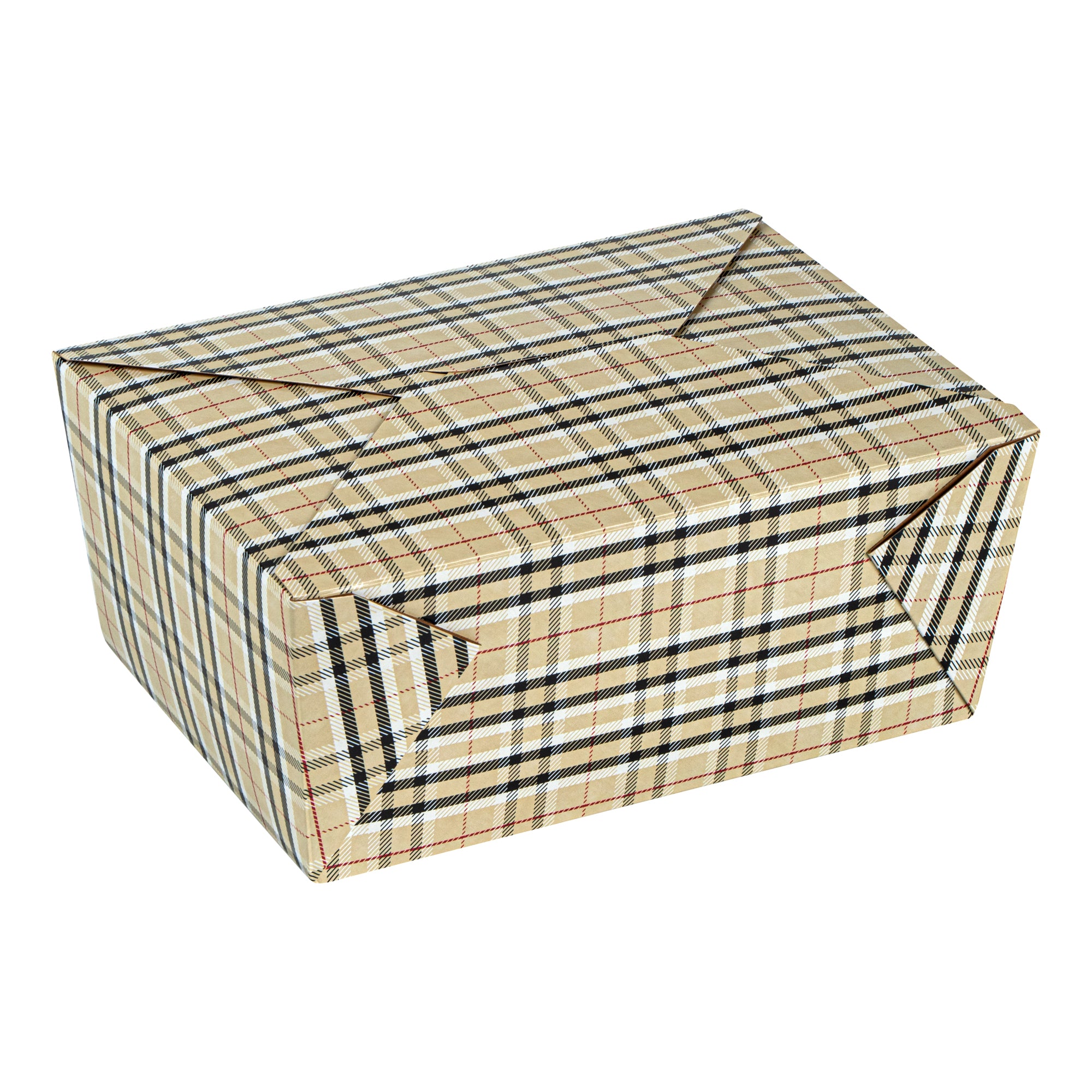 Bio Tek 98 oz Plaid Paper #4 Bio Box Take Out Container - 8 1/2" x 6 1/4" x 3 1/2" - 200 count box