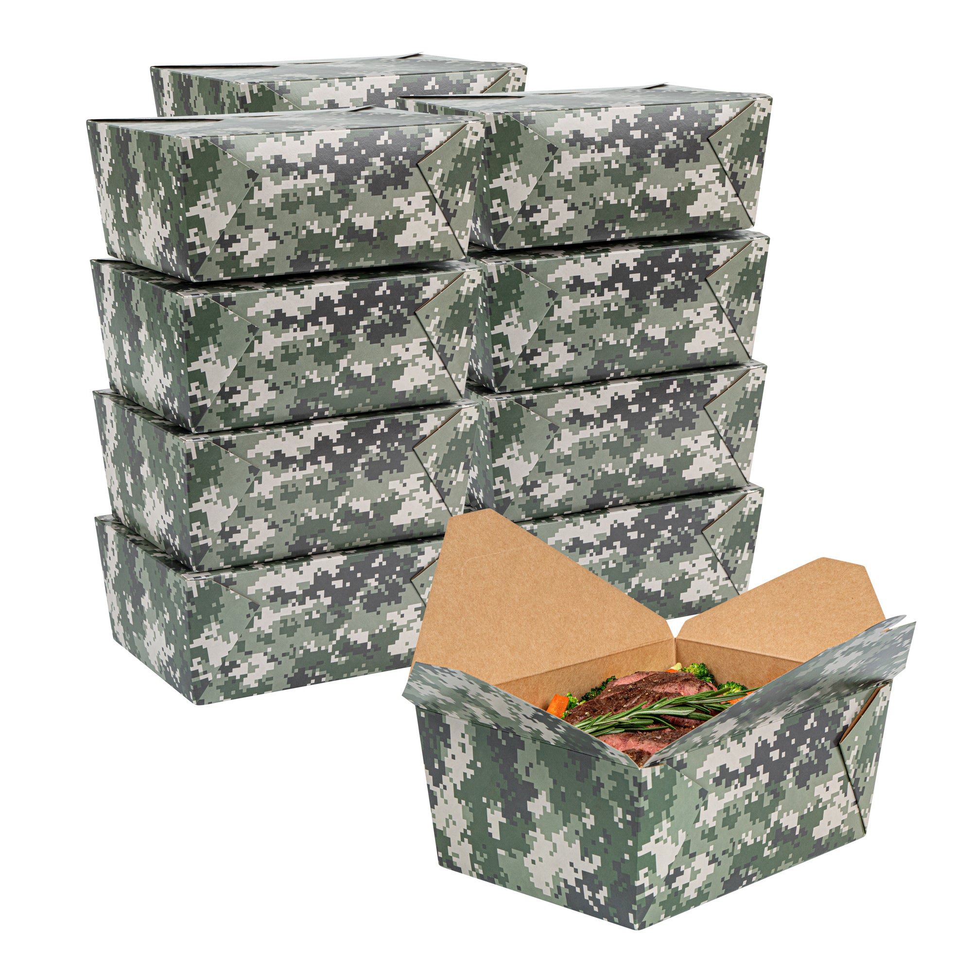 Bio Tek 98 oz Camouflage Paper #4 Bio Box Take Out Container - 8 1/2" x 6 1/4" x 3 1/2" - 200 count box