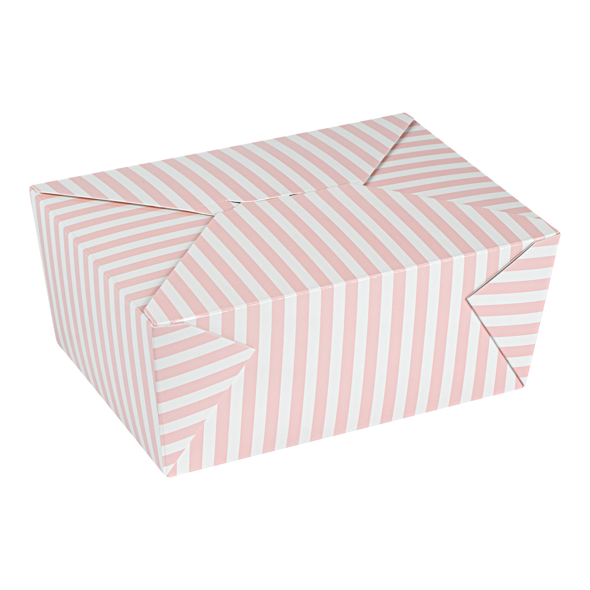 Bio Tek 98 oz Pink and White Stripe Paper #4 Bio Box Take Out Container - 8 1/2" x 6 1/4" x 3 1/2" - 200 count box