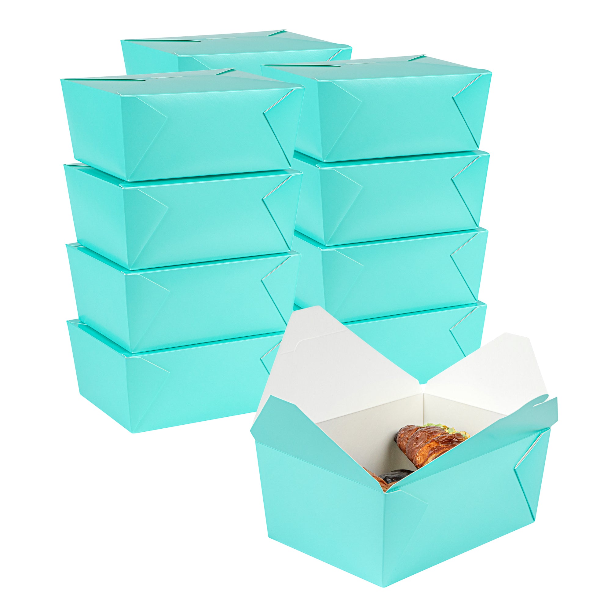 Bio Tek 98 oz Rectangle Turquoise Paper #4 Bio Box Take Out Container - 8 1/2" x 6 1/4" x 3 1/2" - 200 count box