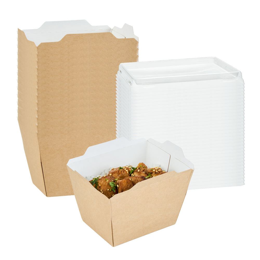 Cafe Vision 17 oz Rectangle Kraft Paper Small Click Lock Container - 4 1/4" x 3 1/4" x 2 3/4" - 200 count box