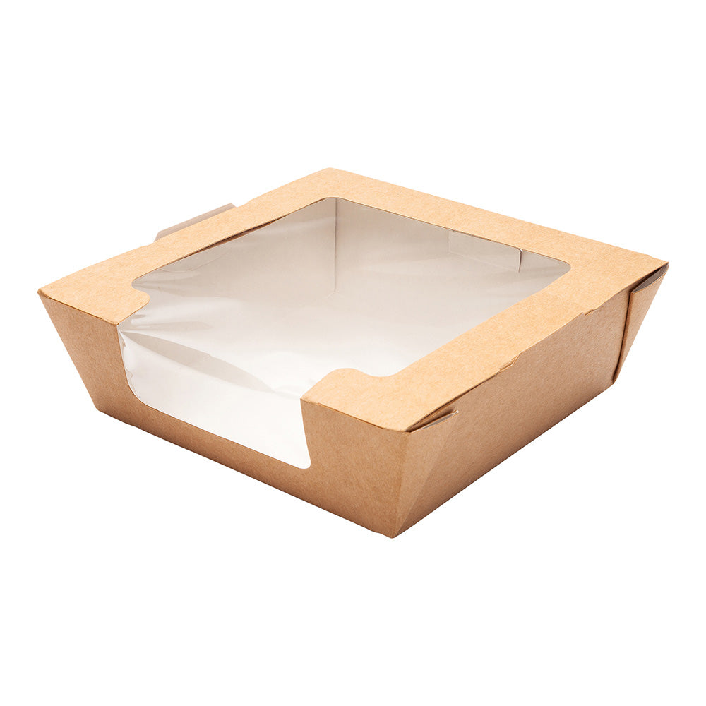 Cafe Vision 40 oz Rectangle Kraft Paper Large Bio Salad Box - 8 1/4" x 6 1/4" x 1 1/2" - 200 count box