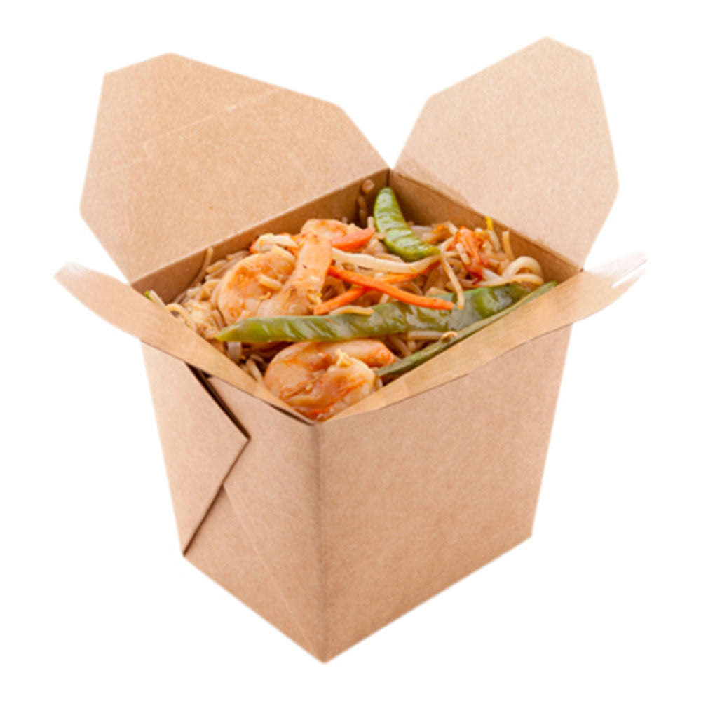 Bio Tek 16 oz Square Kraft Paper Noodle Take Out Container - 3 1/2" x 3" x 3 1/4" - 200 count box