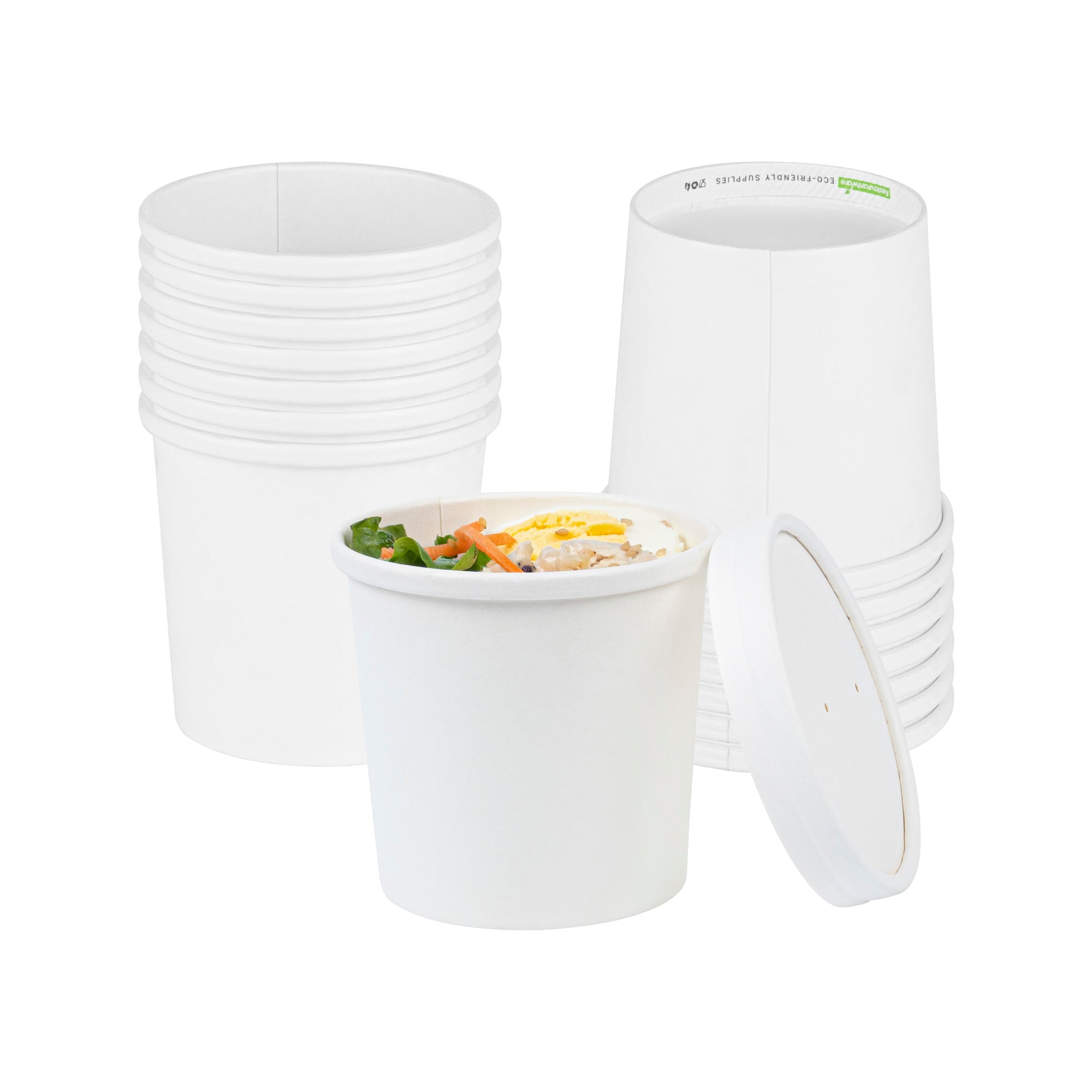 Bio Tek 12 oz Round White Paper Soup Container - 3 1/2" x 3 1/2" x 3 1/2" - 200 count box