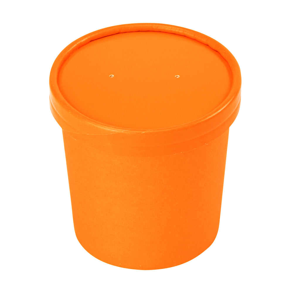 Bio Tek Round Tangerine Orange Paper Soup Container Lid - Fits 12 oz - 200 count box