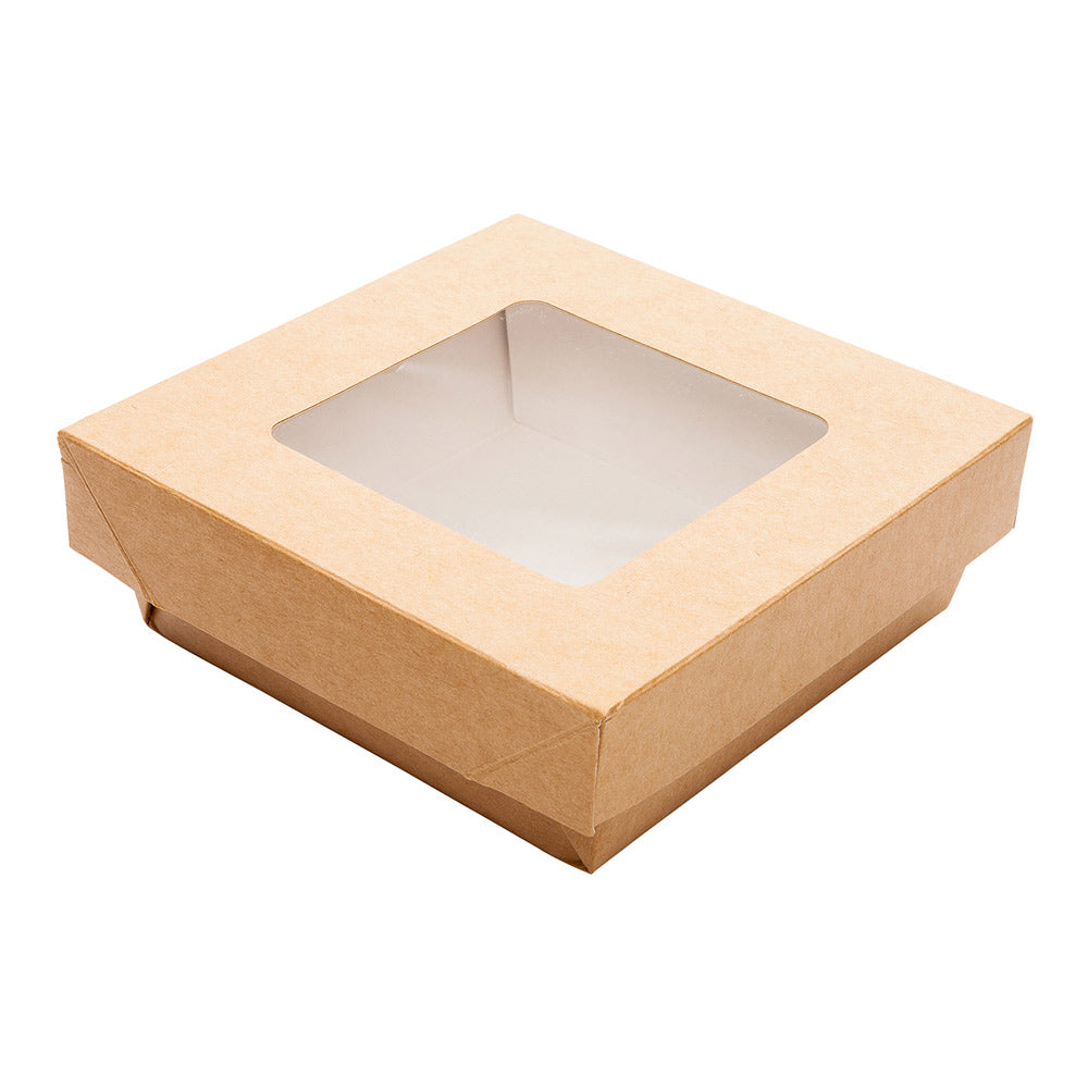 Cafe Vision 13 oz Square Kraft Paper Small Take Out Container - 4 1/2" x 4 1/2" x 1 1/2" - 200 count box