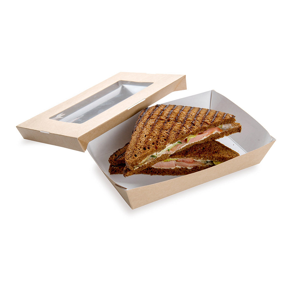 Cafe Vision 34 oz Rectangle Kraft Paper Large Take Out Container - 8 1/2" x 5 1/4" x 1 1/2" - 200 count box