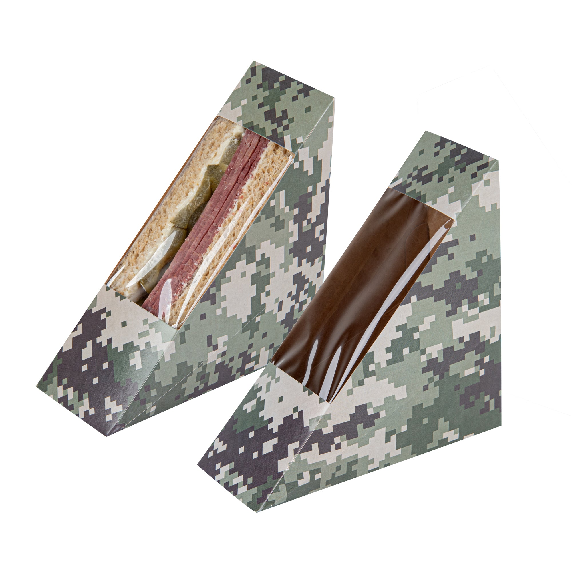 Cafe Vision Triangle Camouflage Paper Small Sandwich Box - 4 3/4" x 4 3/4" x 2" - 200 count box