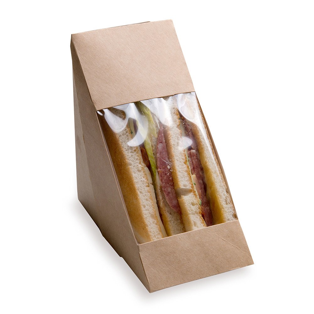 Cafe Vision Triangle Kraft Paper Medium Sandwich Box - 4 3/4" x 4 3/4" x 2 3/4" - 200 count box