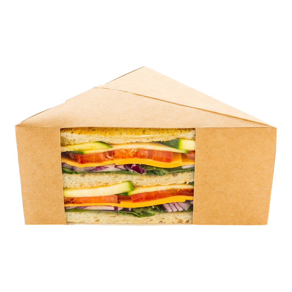 Cafe Vision Triangle Kraft Paper Large Sandwich Box - 4 3/4" x 4 3/4" x 3 1/4" - 200 count box