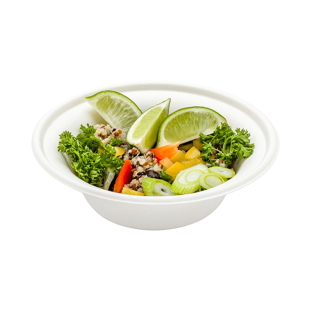 Pulp Tek 12 oz Round White Sugarcane / Bagasse Bowl - 6" x 6" x 1 3/4" - 100 count box