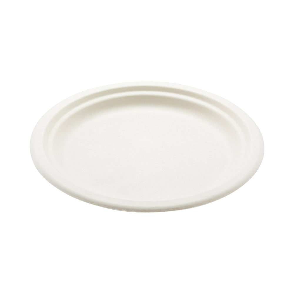 Pulp Tek Round White Sugarcane / Bagasse Medium Plate - 8 3/4" x 8 3/4" x 3/4" - 100 count box