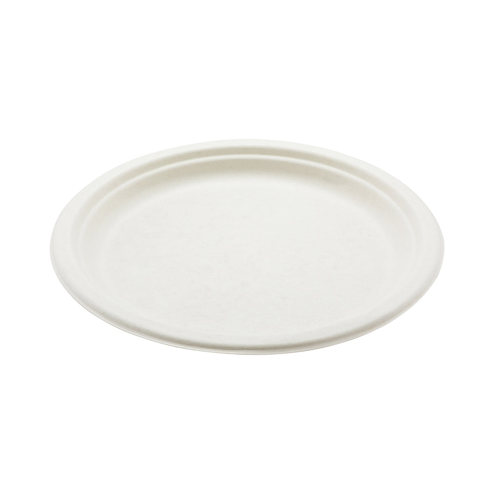 Pulp Tek Round White Sugarcane / Bagasse Large Plate - 10 1/4" x 10 1/4" x 3/4" - 100 count box