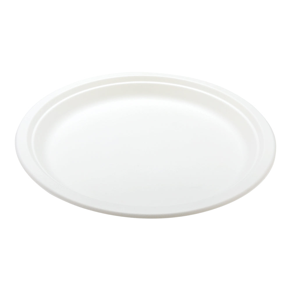 Pulp Tek Round White Sugarcane / Bagasse Extra Large Plate - 11 3/4" x 11 3/4" x 1" - 100 count box