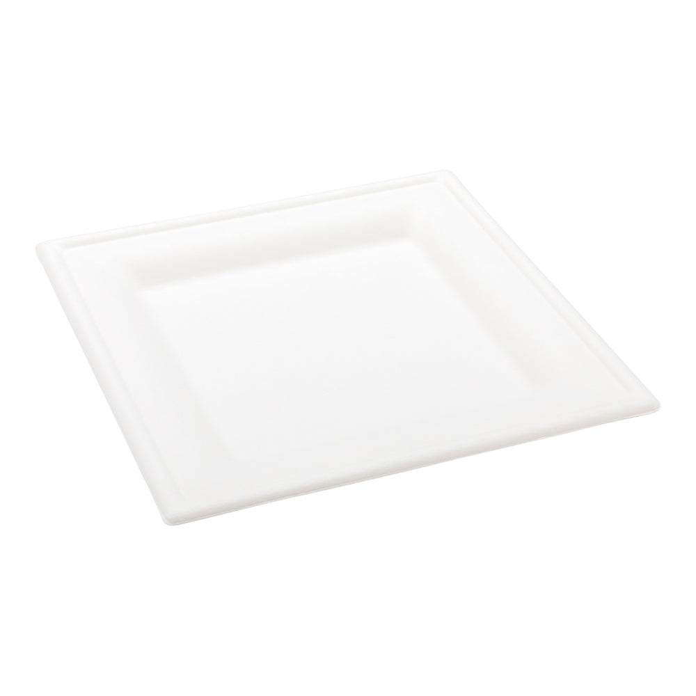 Pulp Tek Square White Sugarcane / Bagasse Medium Plate - 8" x 8" - 100 count box