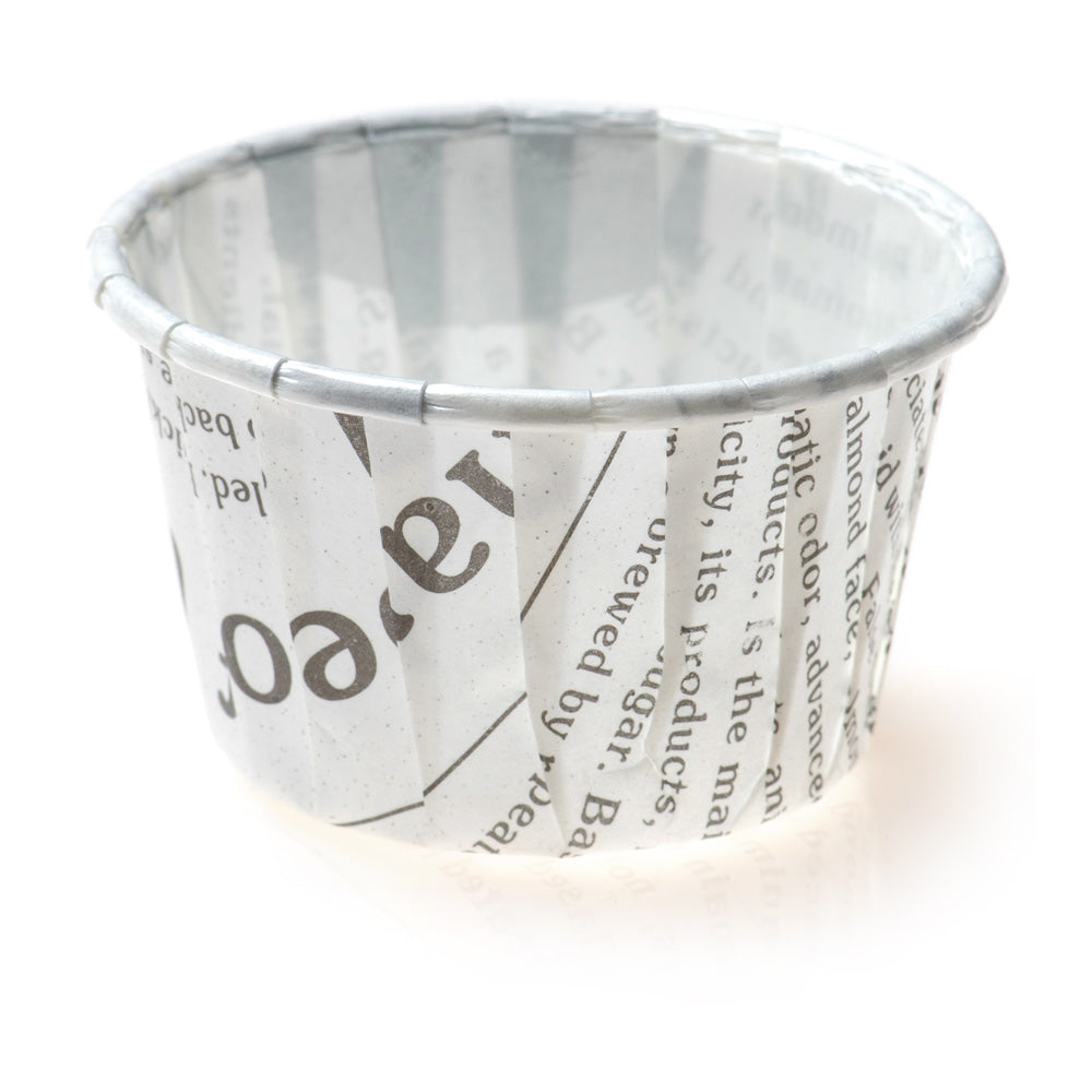 Panificio 2 oz Round Newsprint Paper Medium Baking Cup - Pleated - 2 1/4" x 2 1/4" x 1 1/2" - 200 count box