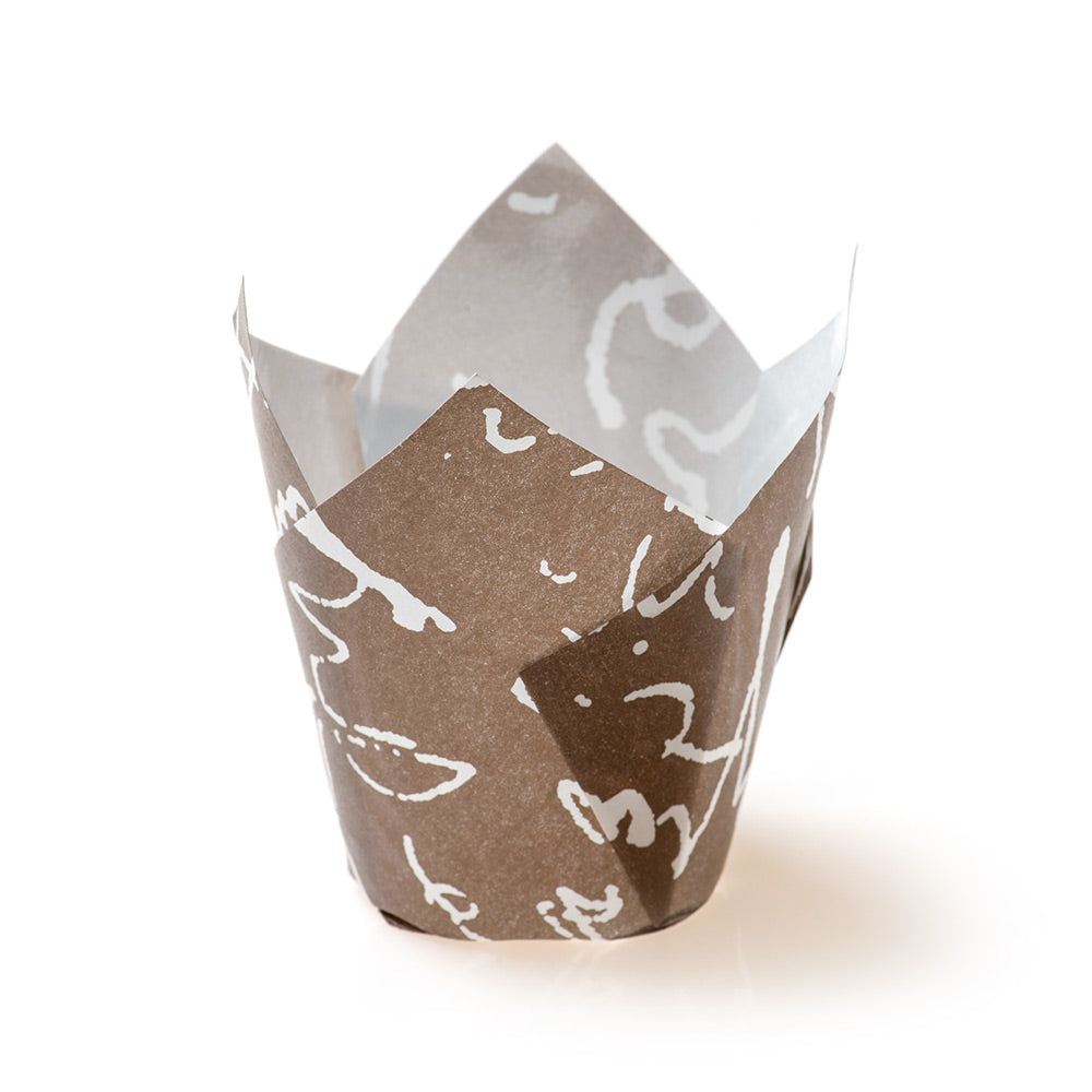 Panificio 2 oz Petal Chocolate Wisp Paper Tall Baking Cup - 3 1/4" x 3 1/4" x 3" - 200 count box