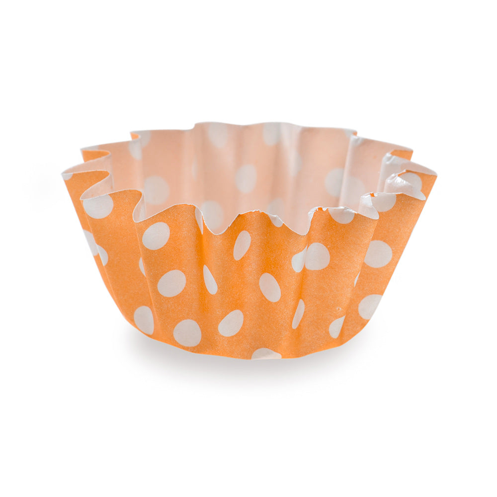 Panificio 0.4 oz Round Polka-Dotted Hot Orange Paper Mini Baking Cup - Flared - 2" x 2" x 1/2" - 200 count box