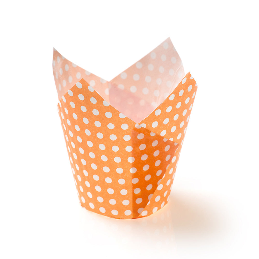 Panificio 2 oz Petal Polka-Dotted Hot Orange Paper Tall Baking Cup - 3 1/4" x 3 1/4" x 3 1/2" - 200 count box