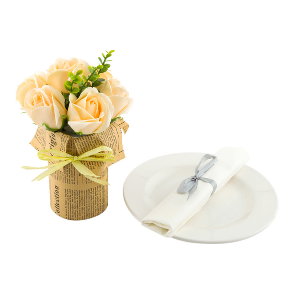 Sapone del Fiore Round Yellow Plastic Roses in Plastic Pot - 7 Blooms - 4" x 4" x 8 3/4" - 12 count box