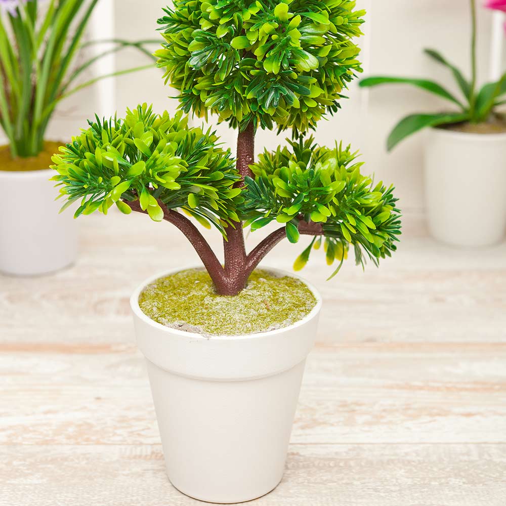 Fiore Round Green Plastic Petite Green Tree in Plastic Pot - 7" x 4" x 11" - 12 count box