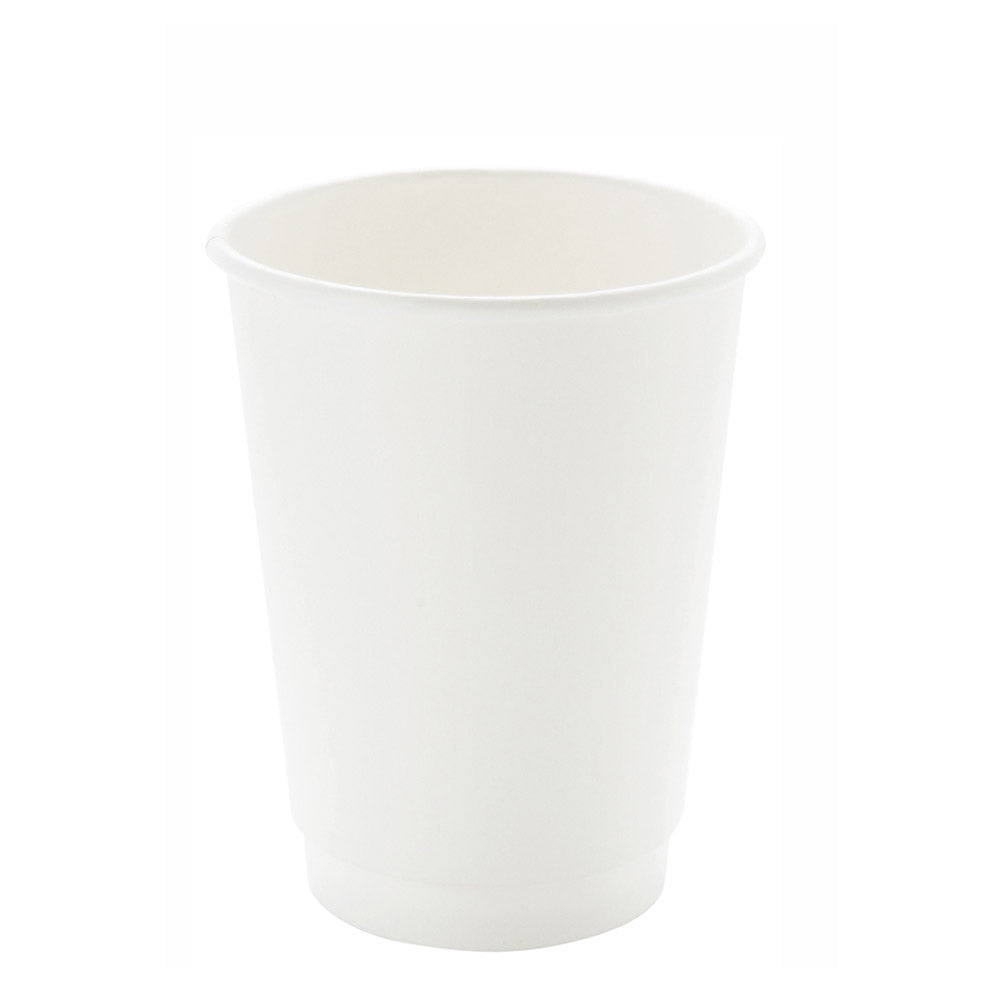 12 oz White Paper Coffee Cup - Double Wall - 3 1/2" x 3 1/2" x 4 1/4" - 500 count box