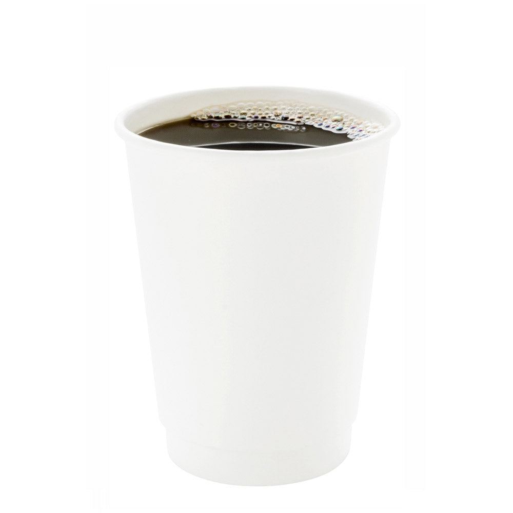 12 oz White Paper Coffee Cup - Double Wall - 3 1/2" x 3 1/2" x 4 1/4" - 500 count box