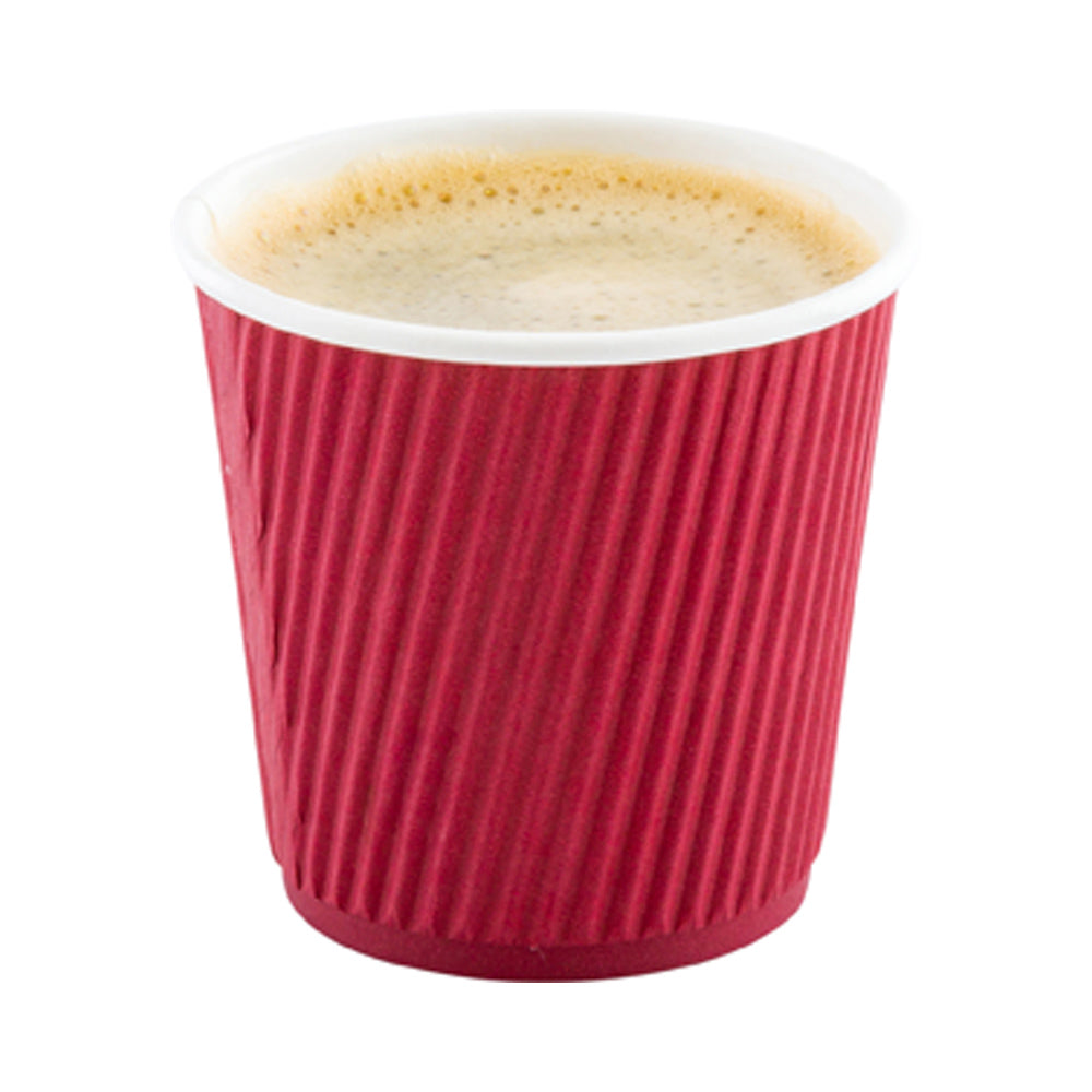 4 oz Crimson Paper Coffee Cup - Ripple Wall - 2 1/2" x 2 1/2" x 2 1/4" - 500 count box