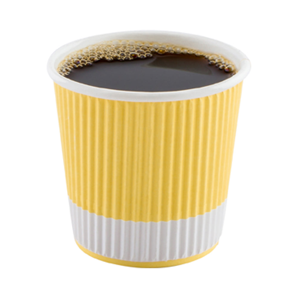 4 oz Light Yellow Paper Coffee Cup - Ripple Wall - 2 1/2" x 2 1/2" x 2 1/4" - 500 count box