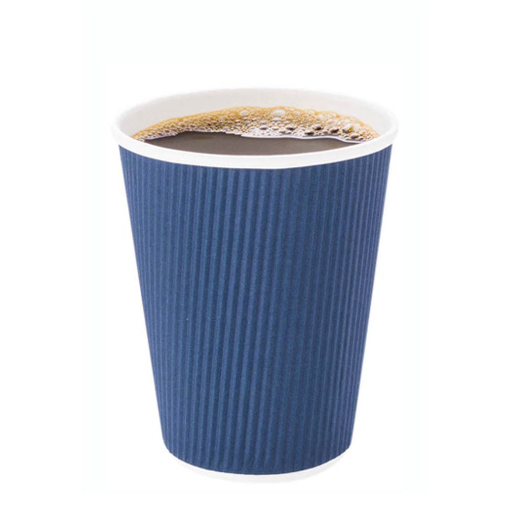 12 oz Midnight Blue Paper Coffee Cup - Ripple Wall - 3 1/2" x 3 1/2" x 4 1/4" - 500 count box