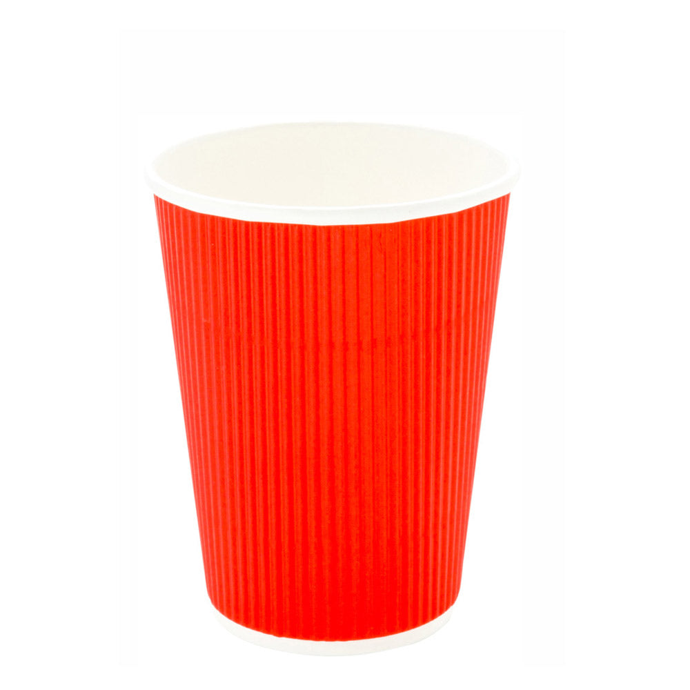 12 oz Red Paper Coffee Cup - Ripple Wall - 3 1/2" x 3 1/2" x 4 1/4" - 500 count box