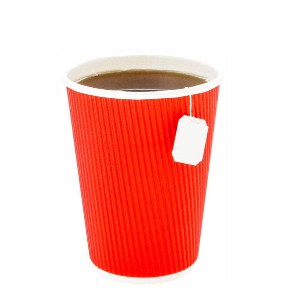 12 oz Red Paper Coffee Cup - Ripple Wall - 3 1/2" x 3 1/2" x 4 1/4" - 500 count box