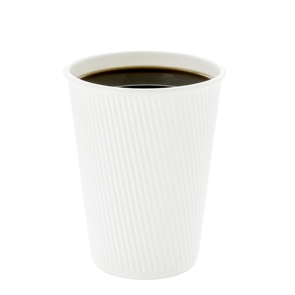 12 oz White Paper Coffee Cup - Ripple Wall - 3 1/2" x 3 1/2" x 4 1/4" - 500 count box