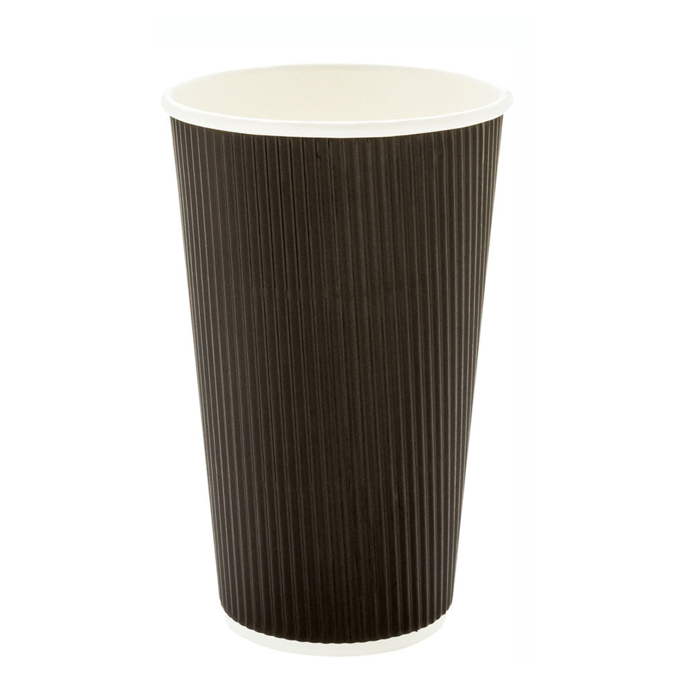 16 oz Black Paper Coffee Cup - Ripple Wall - 3 1/2" x 3 1/2" x 5 1/2" - 500 count box