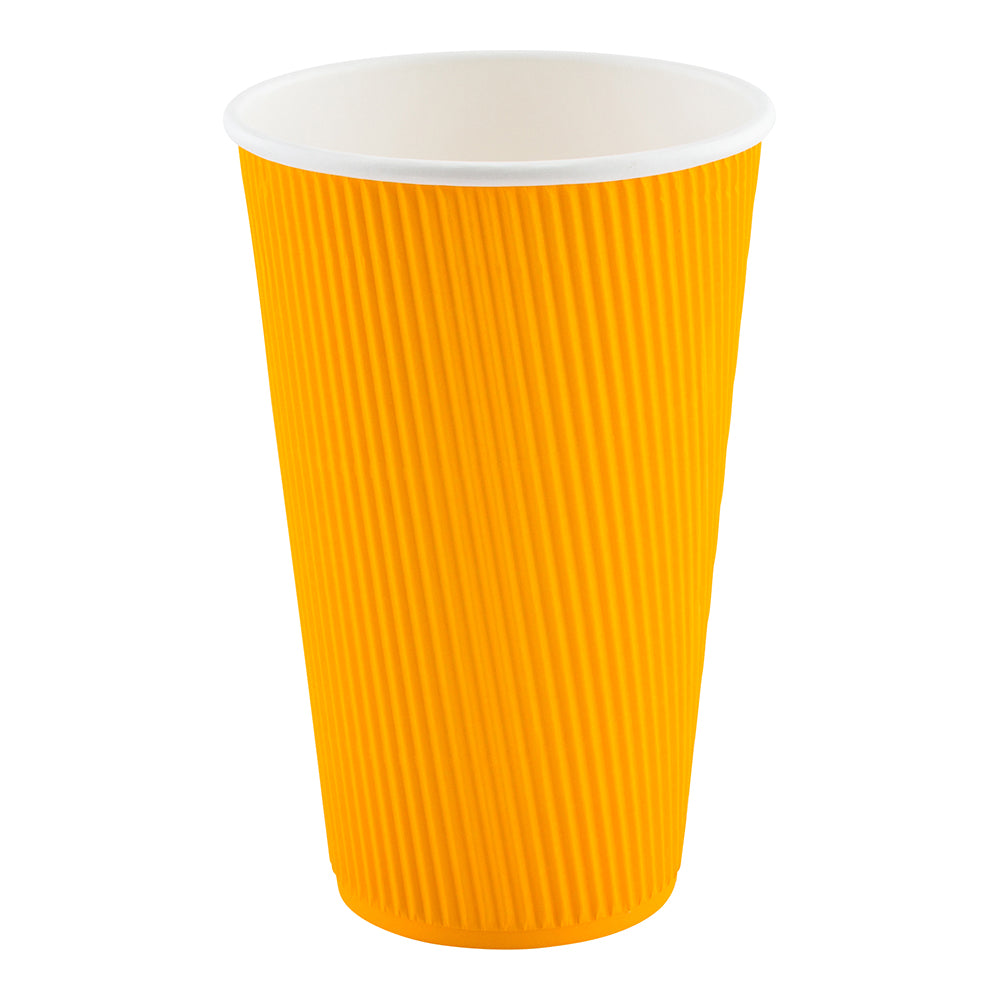 16 oz Yellow Paper Coffee Cup - Ripple Wall - 3 1/2" x 3 1/2" x 5 1/2" - 500 count box