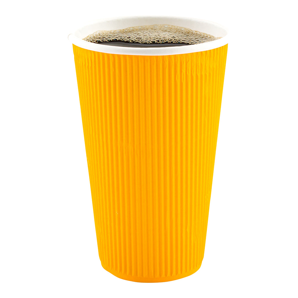 16 oz Yellow Paper Coffee Cup - Ripple Wall - 3 1/2" x 3 1/2" x 5 1/2" - 500 count box