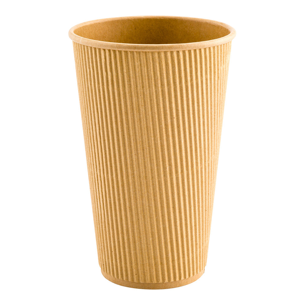 16 oz Kraft Paper Coffee Cup - Ripple Wall - 3 1/2" x 3 1/2" x 5 1/2" - 500 count box