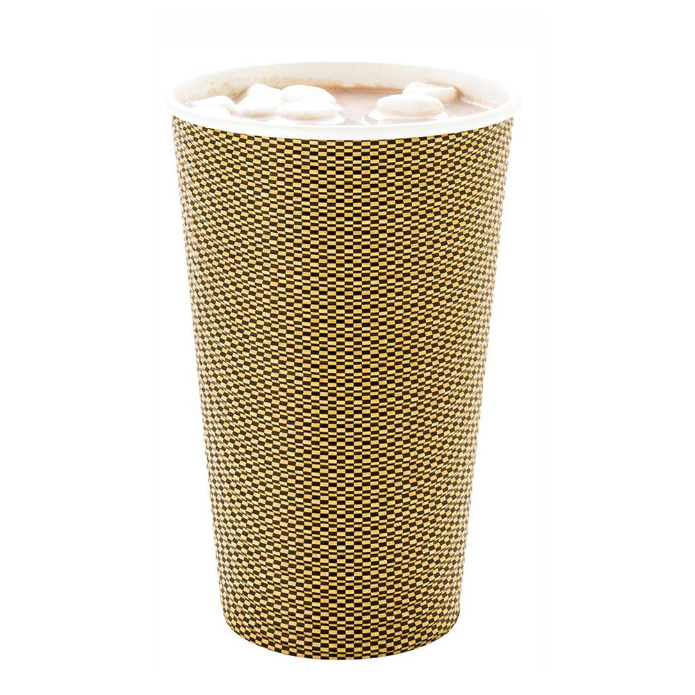 16 oz Mocha Pin Check Paper Coffee Cup - Spiral Wall - 3 1/2" x 3 1/2" x 5 1/2" - 500 count box