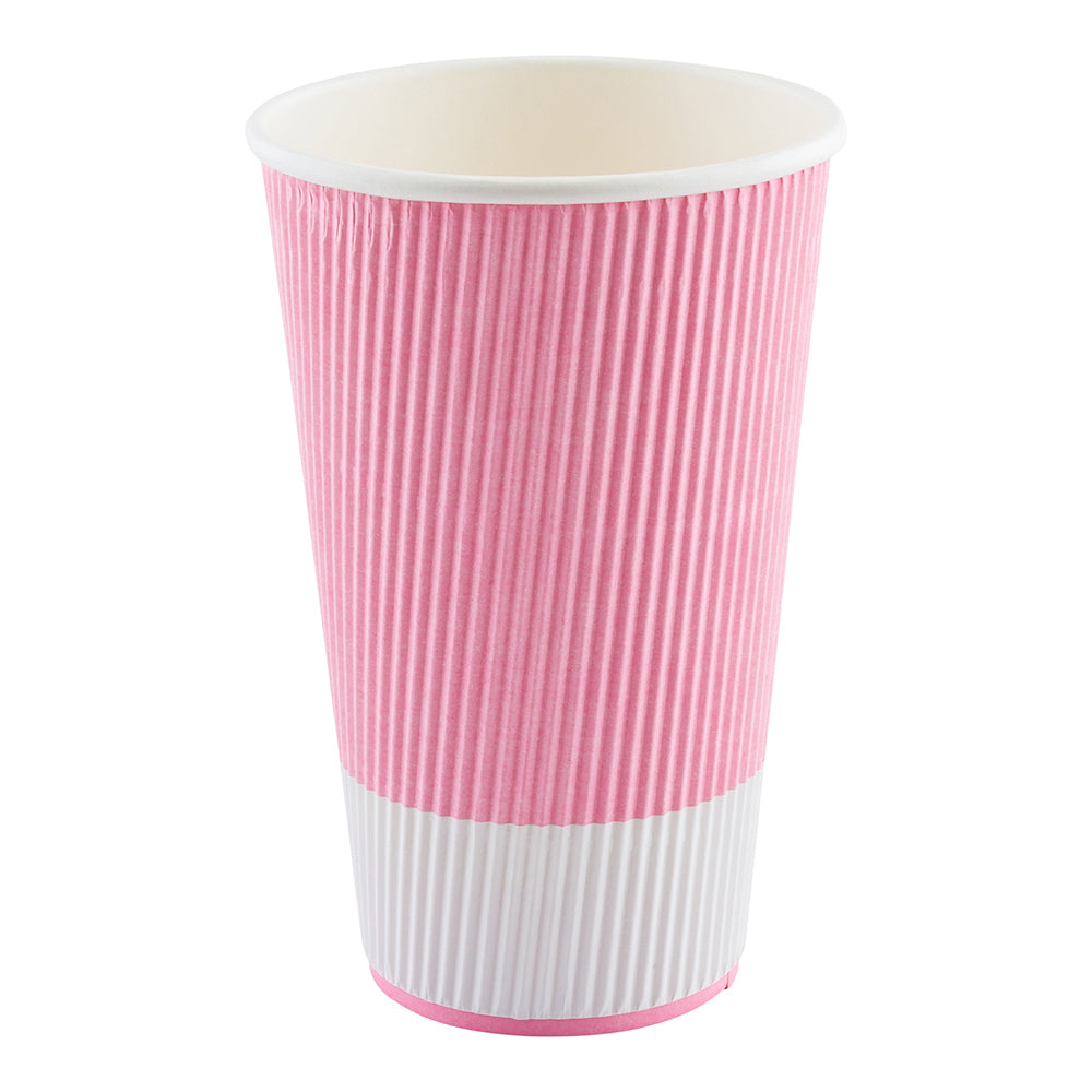 16 oz Light Pink Paper Coffee Cup - Ripple Wall - 3 1/2" x 3 1/2" x 5 1/2" - 500 count box