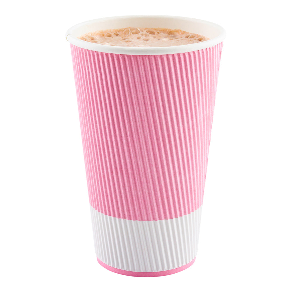 16 oz Light Pink Paper Coffee Cup - Ripple Wall - 3 1/2" x 3 1/2" x 5 1/2" - 500 count box