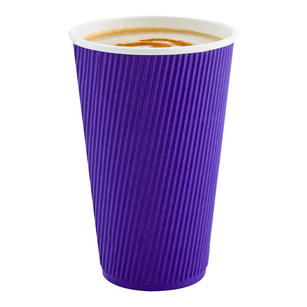 16 oz Royal Purple Paper Coffee Cup - Ripple Wall - 3 1/2" x 3 1/2" x 5 1/2" - 500 count box