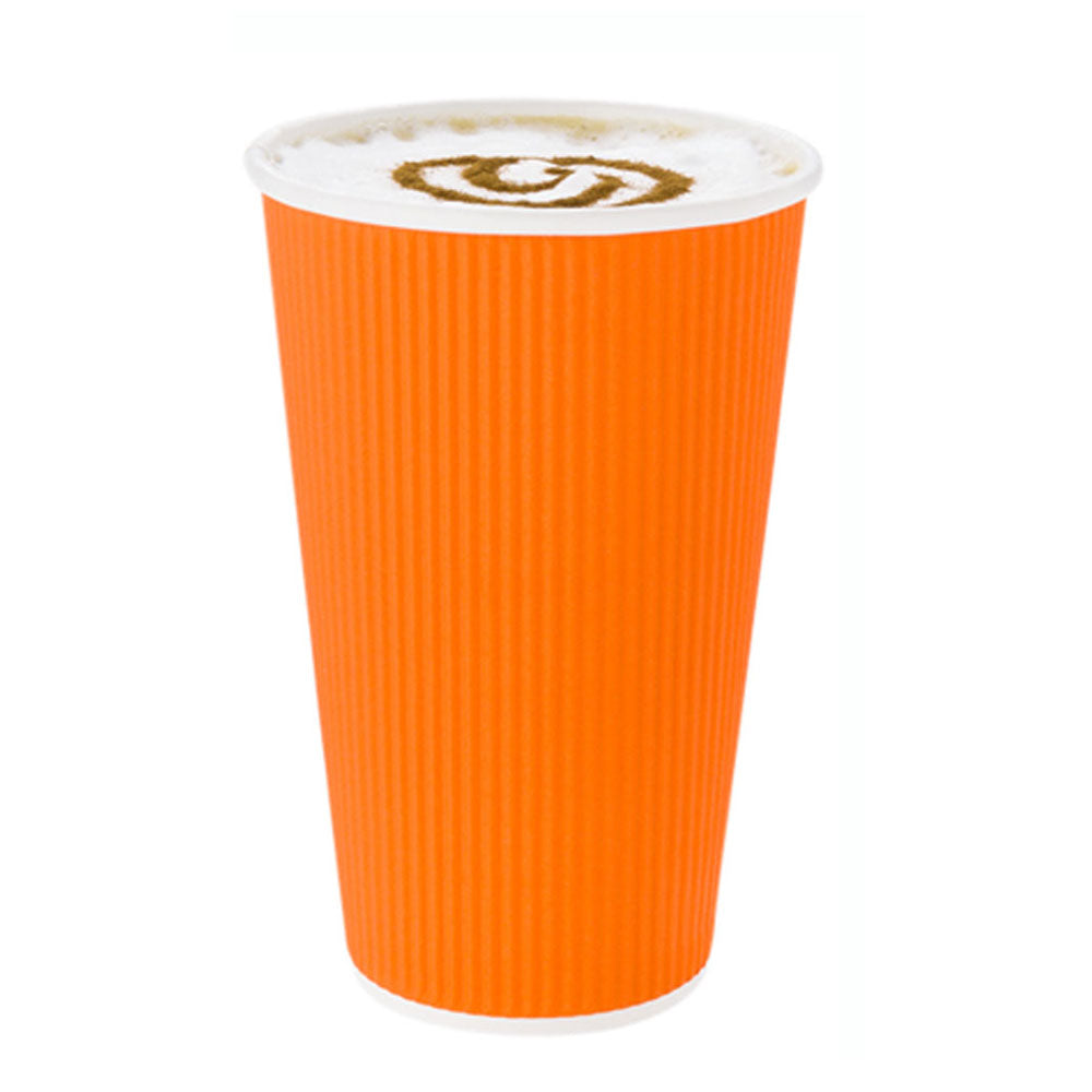 16 oz Tangerine Orange Paper Coffee Cup - Ripple Wall - 3 1/2" x 3 1/2" x 5 1/2" - 500 count box