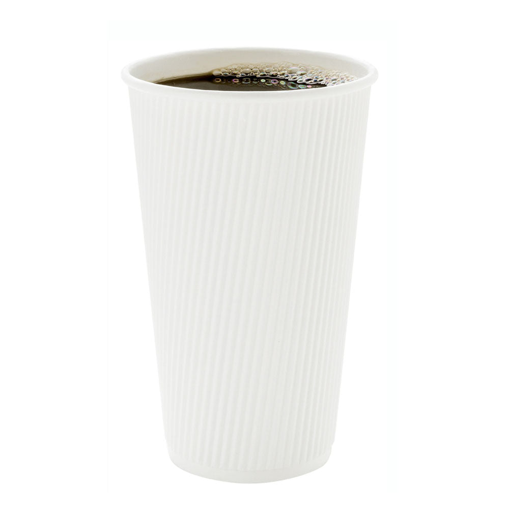 16 oz White Paper Coffee Cup - Ripple Wall - 3 1/2" x 3 1/2" x 5 1/2" - 500 count box