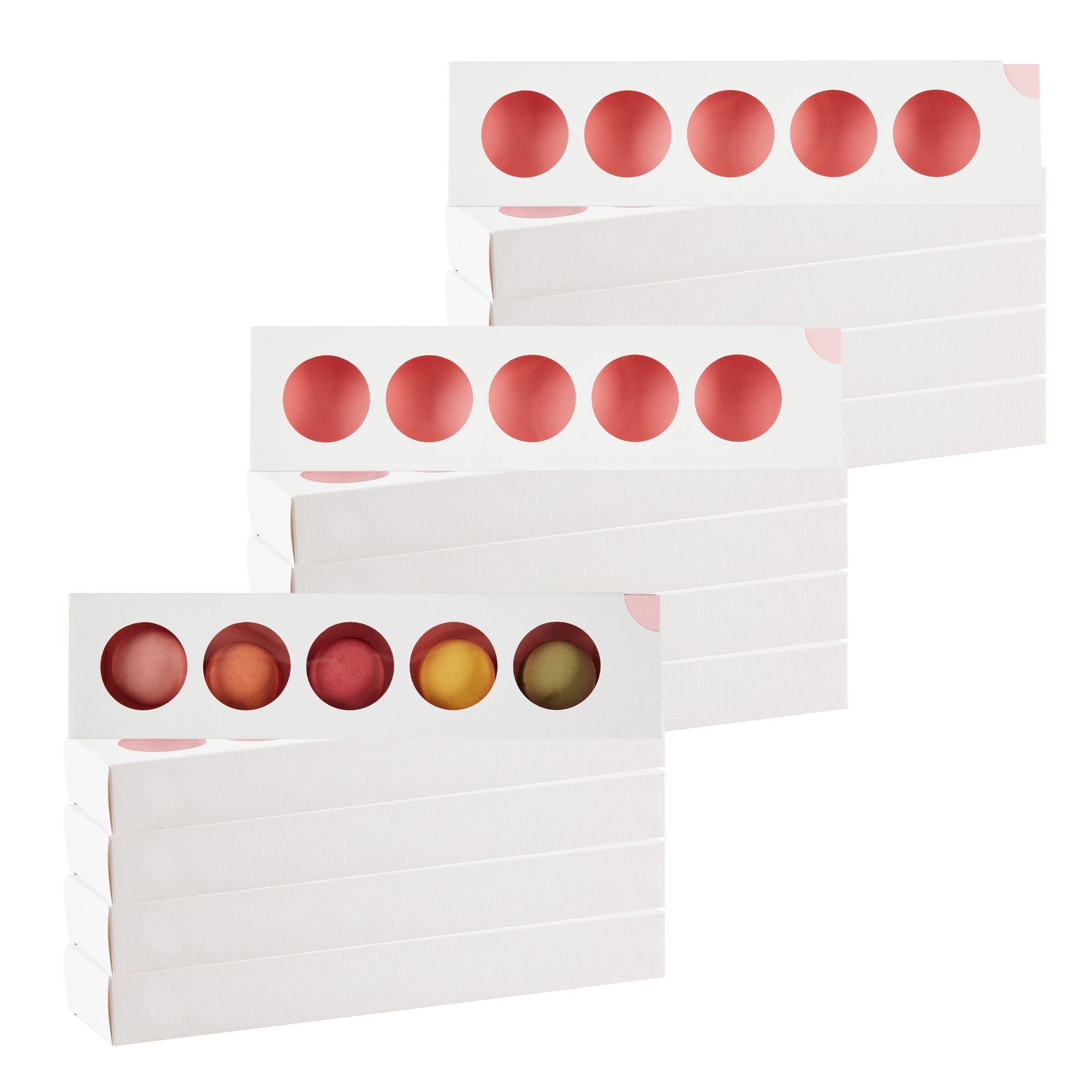 Valentino Rectangle White and Pink Paper Macaron Box - Holds 5 Macarons - 12" x 3" x 1 1/2" - 100 count box