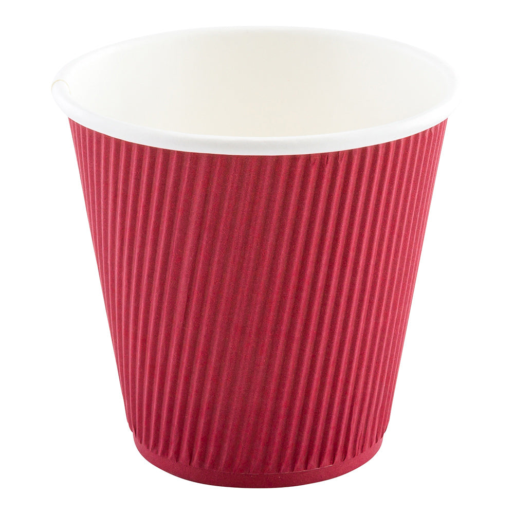 8 oz Crimson Paper Coffee Cup - Ripple Wall - 3 1/2" x 3 1/2" x 3 1/4" - 500 count box